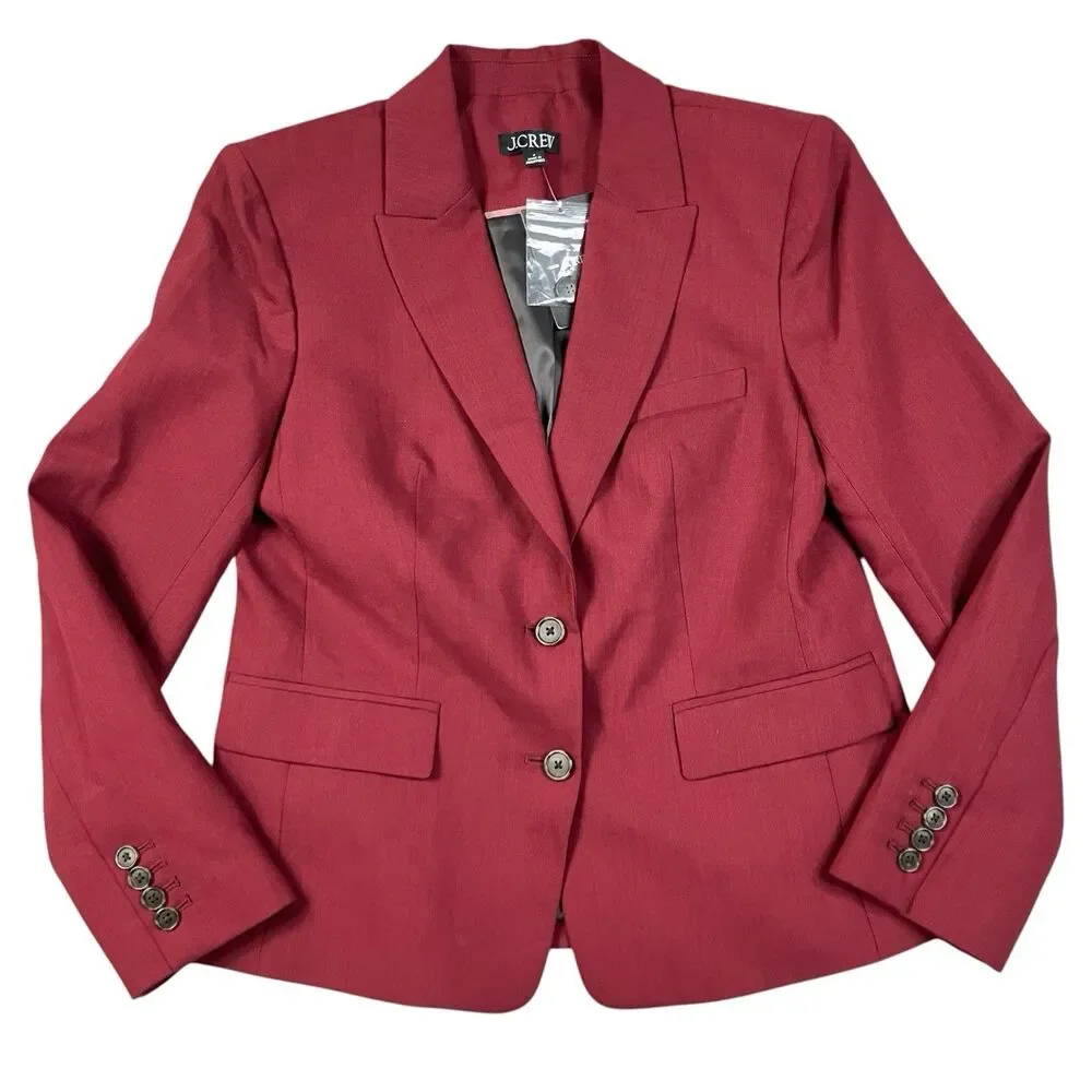 J Crew Wool Blend Blazer Womens 6 Burgundy École Italian Single Breasted CN792